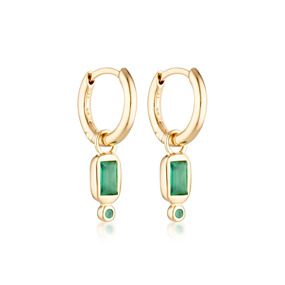 Linda Tahija Raya Huggie Earrings Green Onyx, Gold