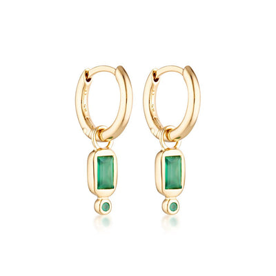 Linda Tahija Raya Huggie Earrings Green Onyx, Gold