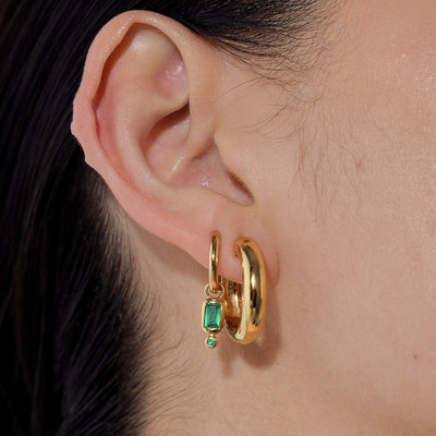 Linda Tahija Raya Huggie Earrings Green Onyx, Gold