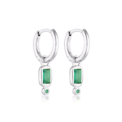 Linda Tahija Raya Huggie Earrings Green Onyx, Silver