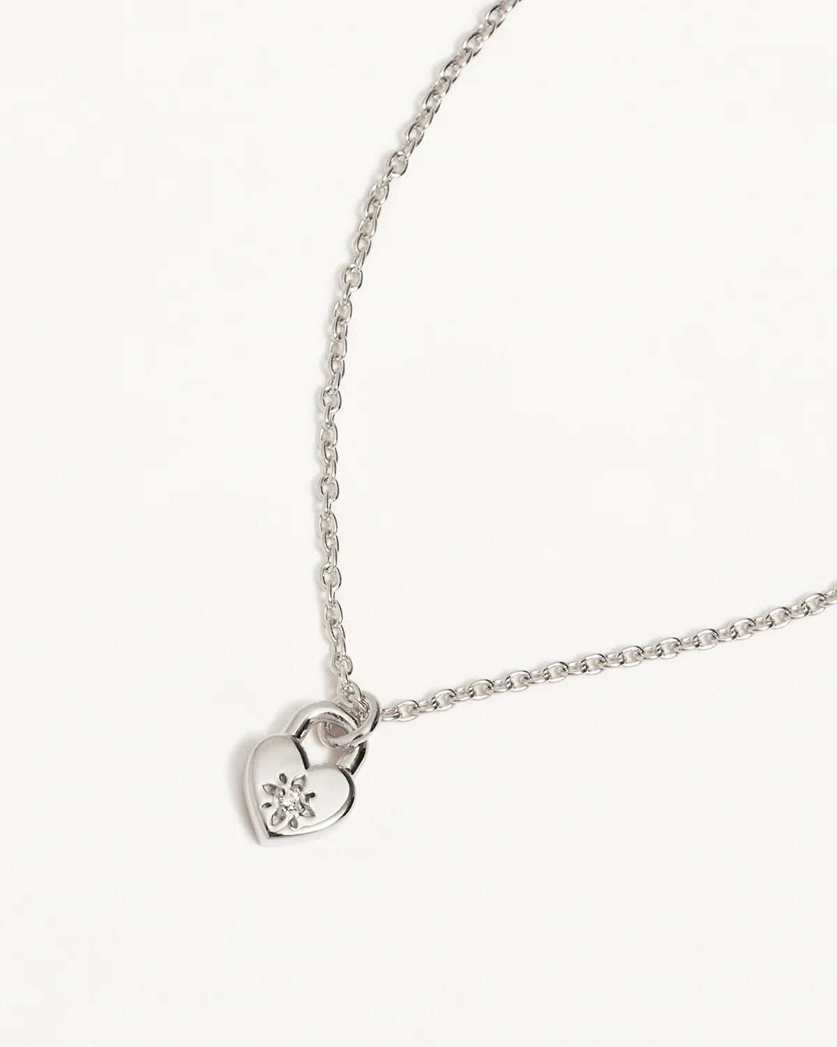 By Charlotte Crystal Lotus Heart Padlock Necklace, Silver