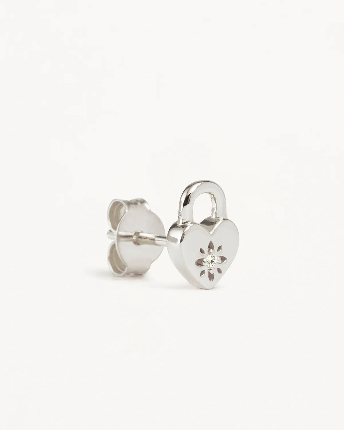 By Charlotte Crystal Lotus Heart Padlock Stud Earrings, Silver