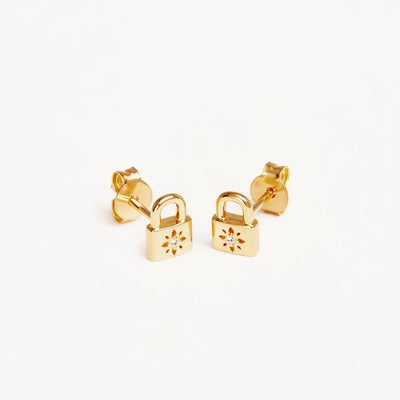 By Charlotte Crystal Lotus Padlock Stud Earrings, Gold