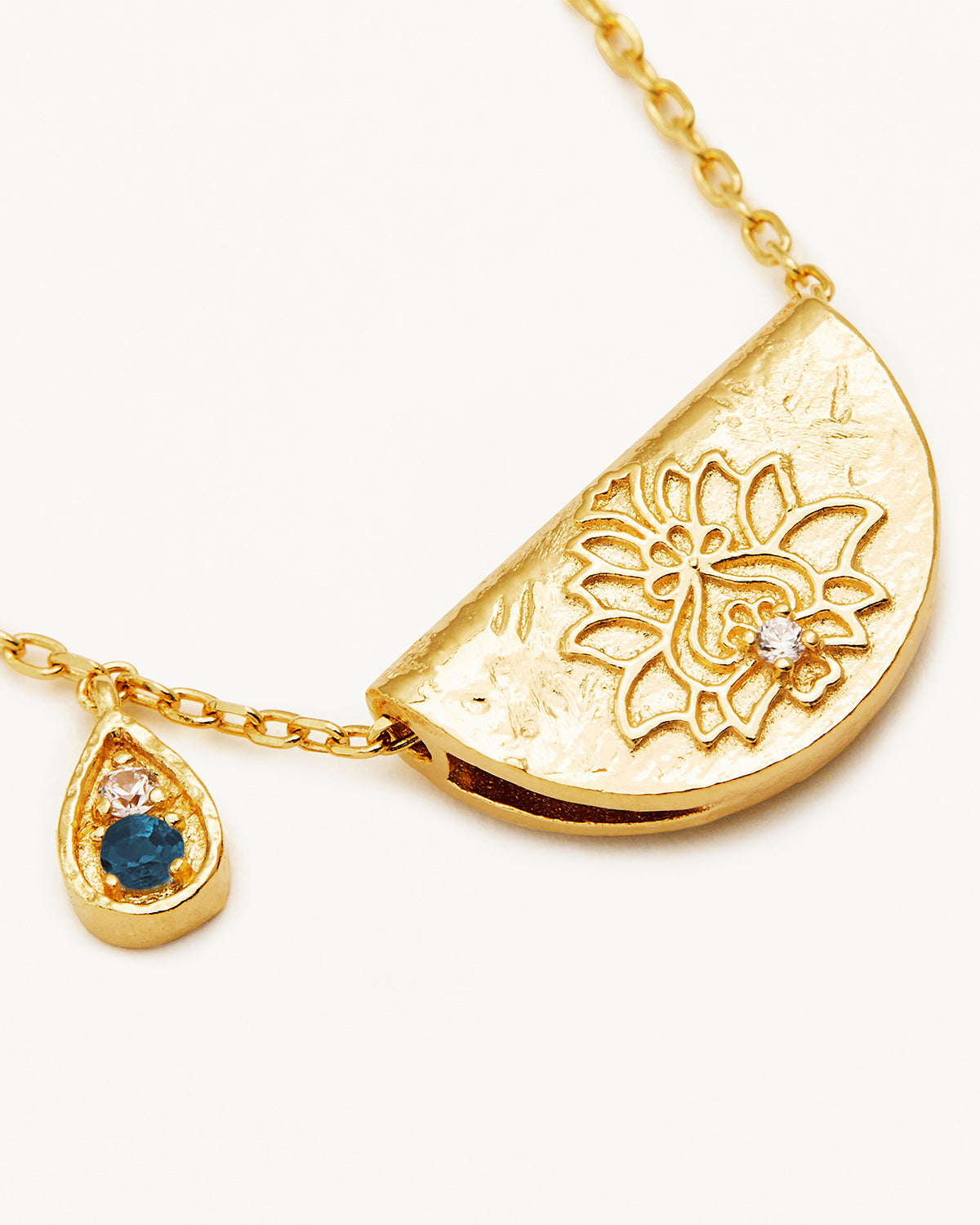 By Charlotte Blue Topaz Lotus Birthstone Necklace (December), Gold