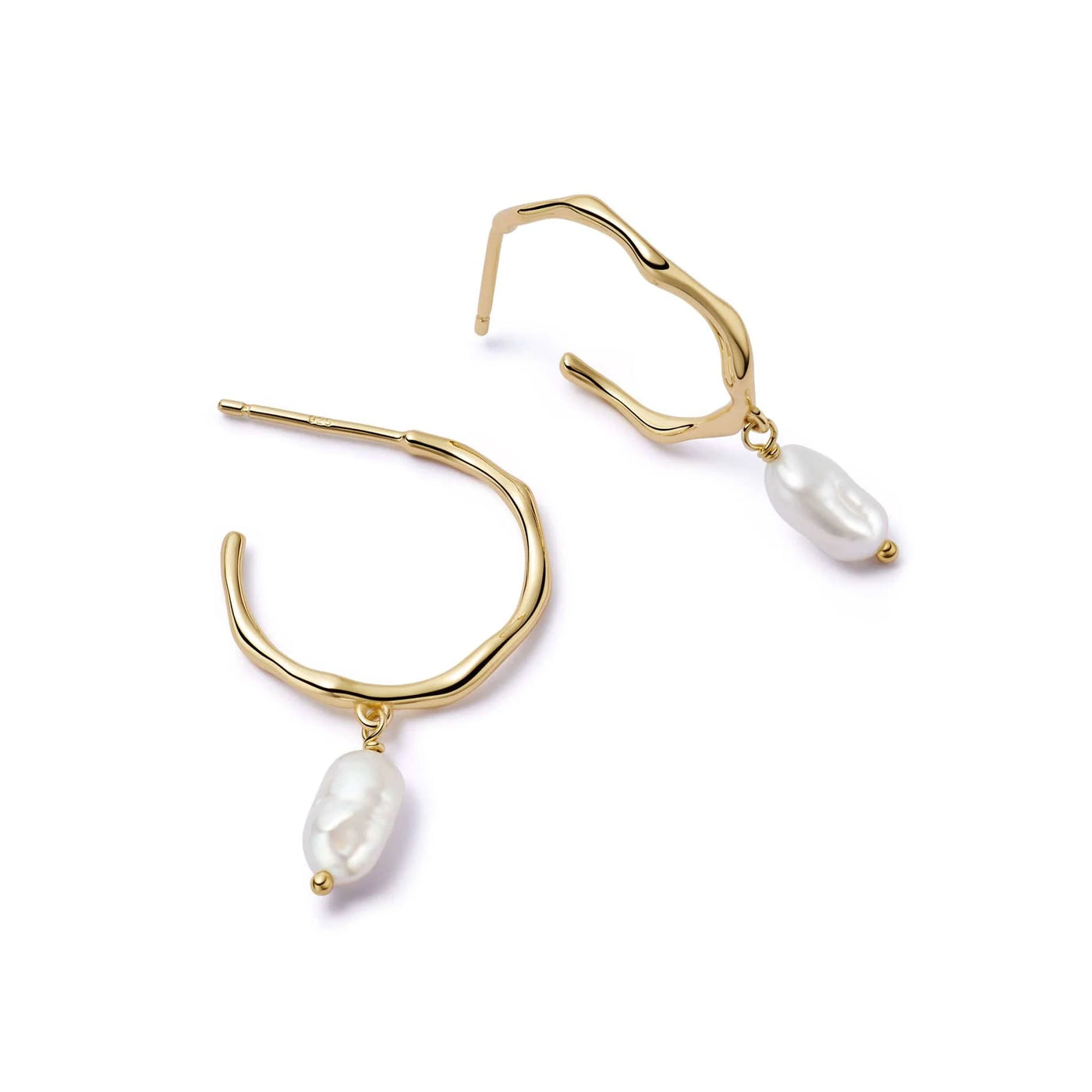 Daisy London Organic Hoop Pearl Drop Earrings, Gold