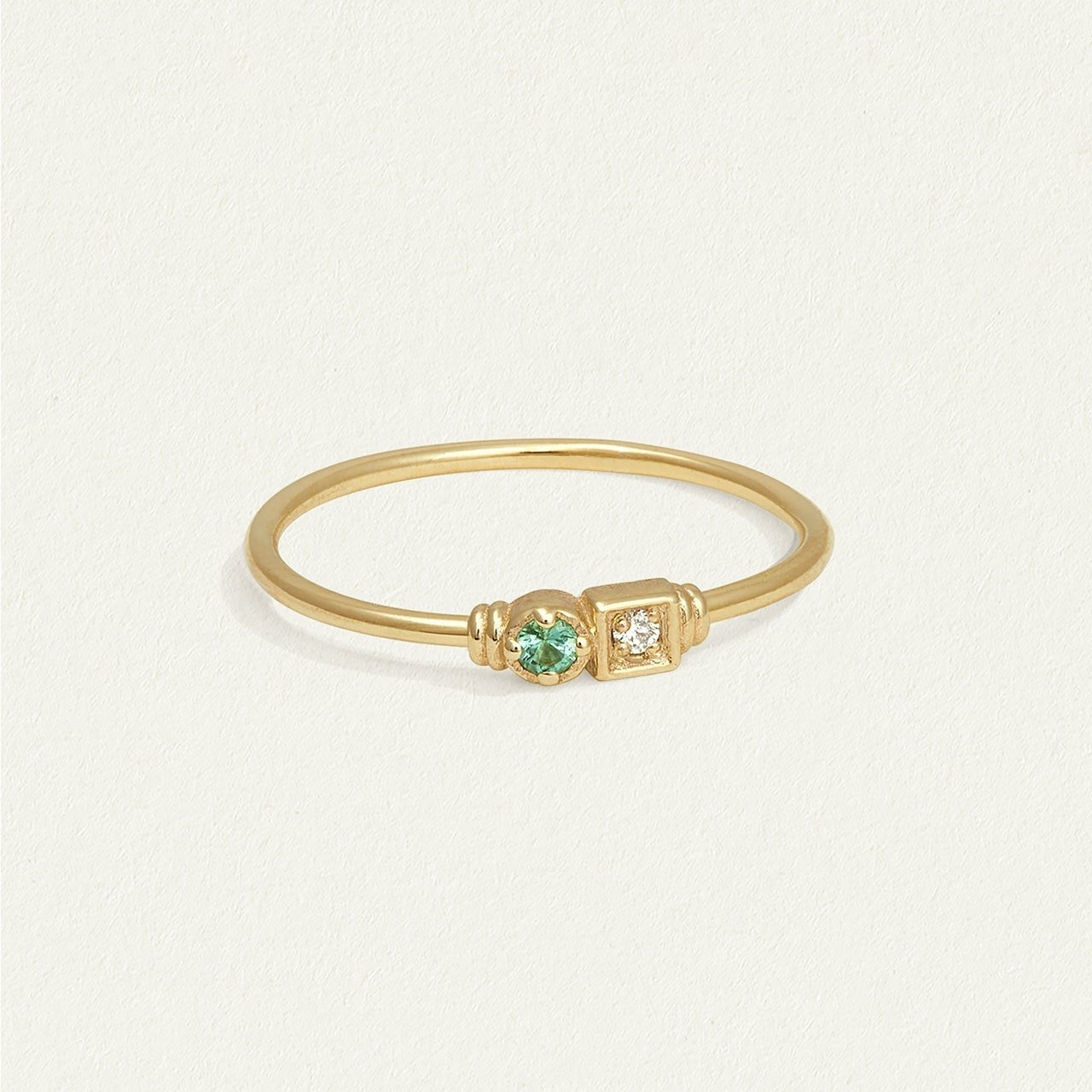 Temple of the Sun Solid Gold Lenci Ring, Diamond & Emerald