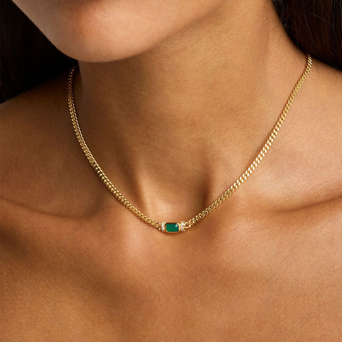 By Charlotte Strength Within Green Onyx Curb Choker, Gold