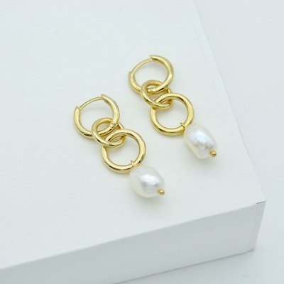 Linda Tahija Kindred Link Baroque Pearl Earrings, Gold or Silver