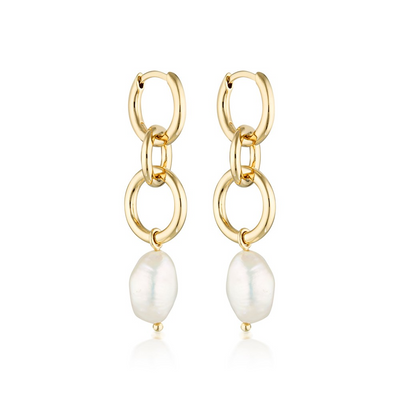 Linda Tahija Kindred Link Baroque Pearl Earrings, Gold or Silver